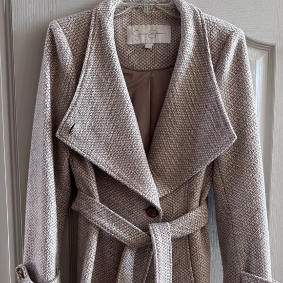 Jessica Simpson Belted Wrap Peacoat Textured Knit Size Medium - Picture 2 of 5